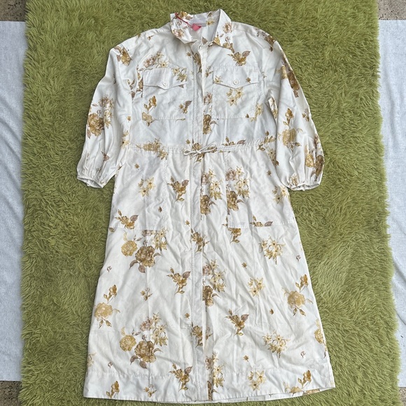 Woolrich Dresses & Skirts - Woolrich Floral Long Sleeve Utility Midi Shirt Dress NWT Size XS